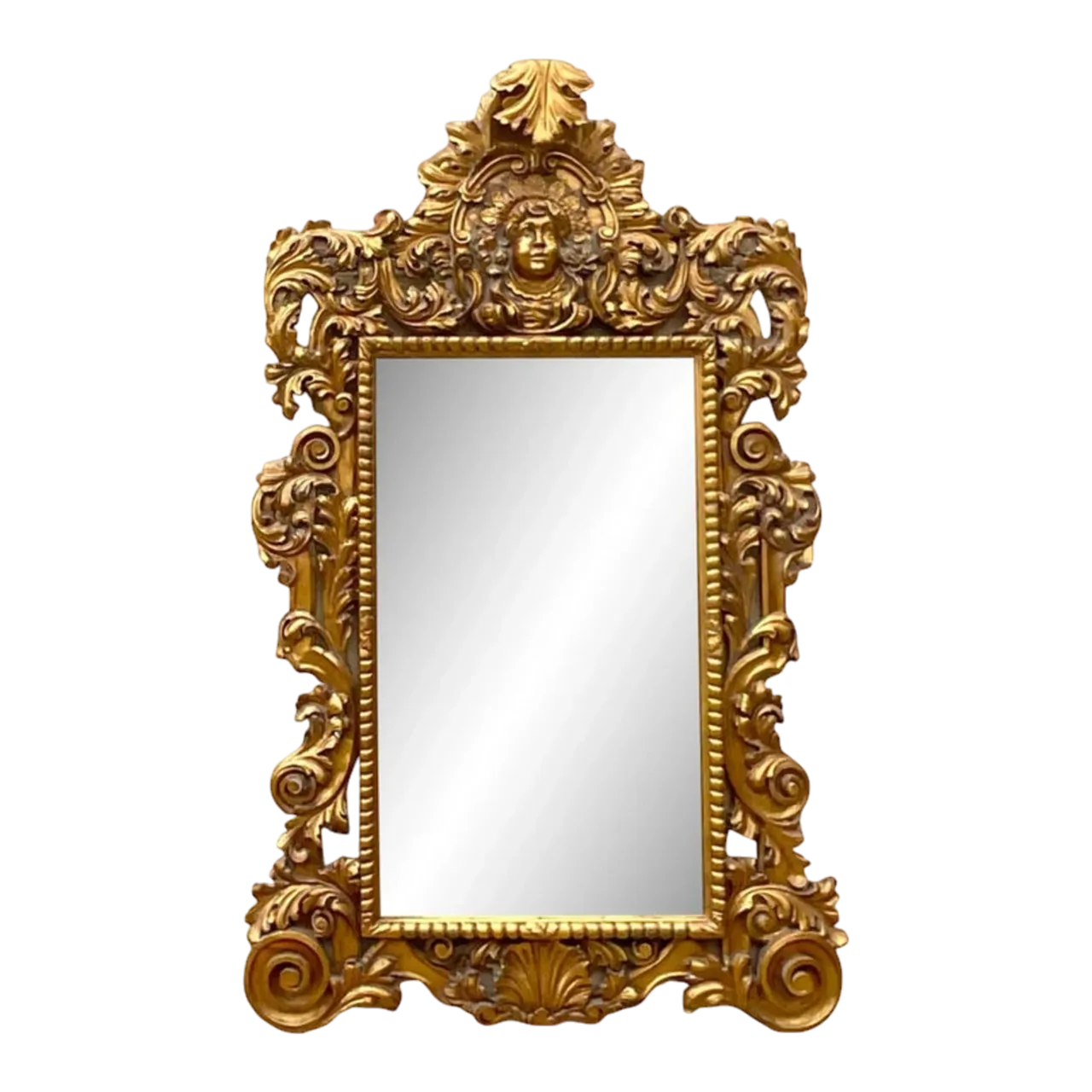 Vintage Boho Monumental Carved Gilt Mirror