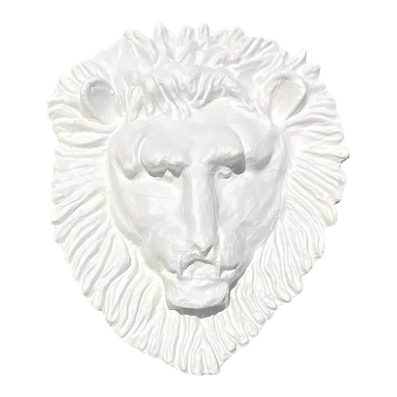 Vintage Boho Monumental Painted Leather Lions Head Wall Sculpture