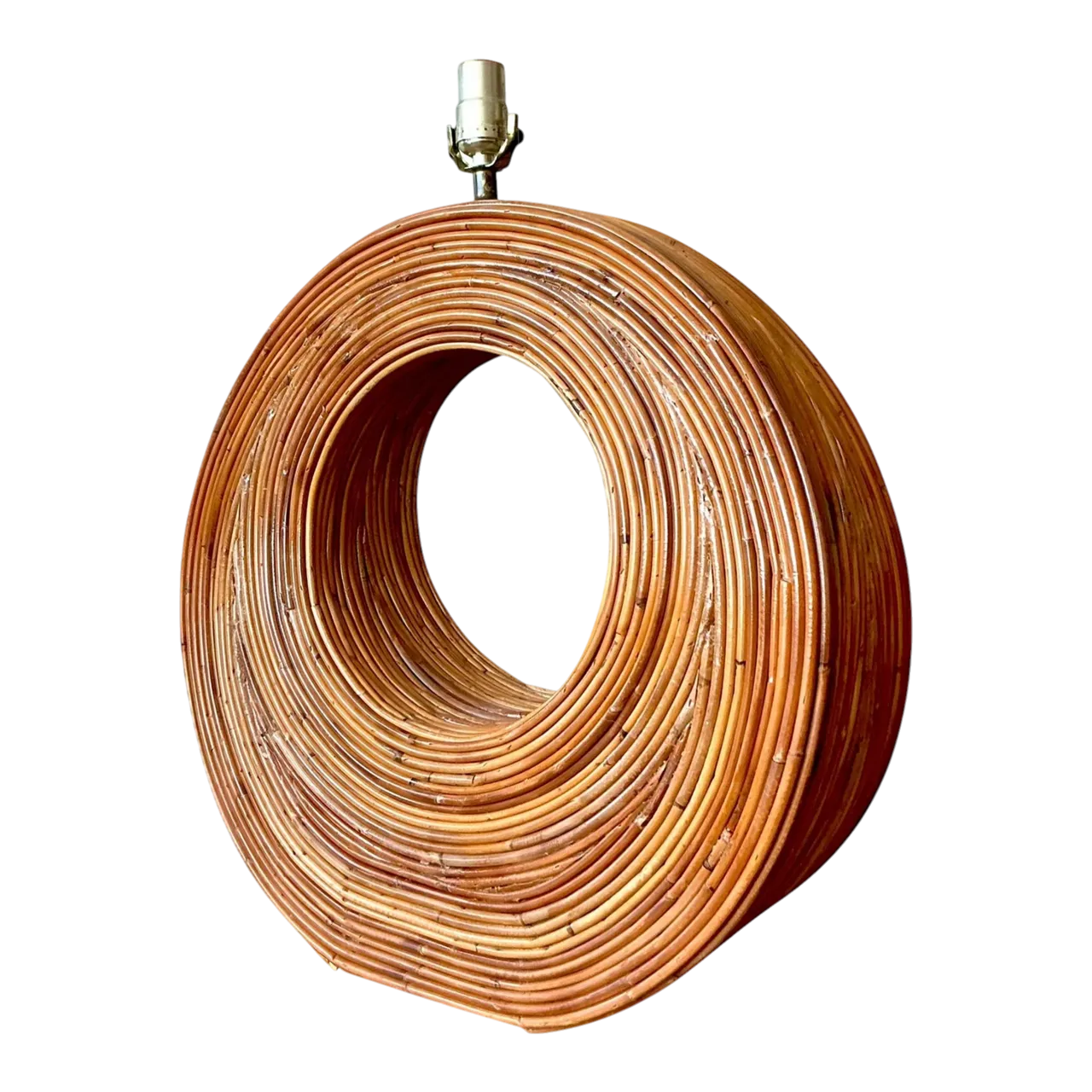 Vintage Boho Monumental Pencil Reed Circle Lamp