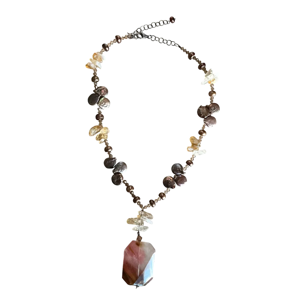 Vintage Boho Multi-Gemstone Necklace with Pendant