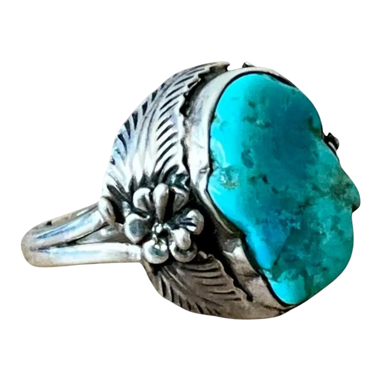 Vintage Boho Navajo Turquoise Ring Set in Sterling Silver 8