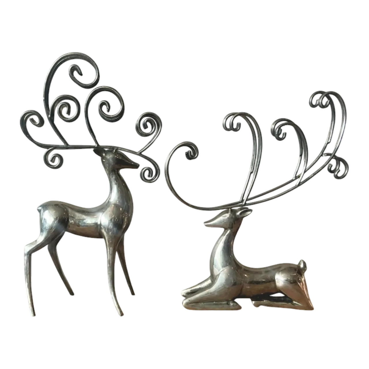 Vintage Boho Nickel Plated Reindeer - Set of 2