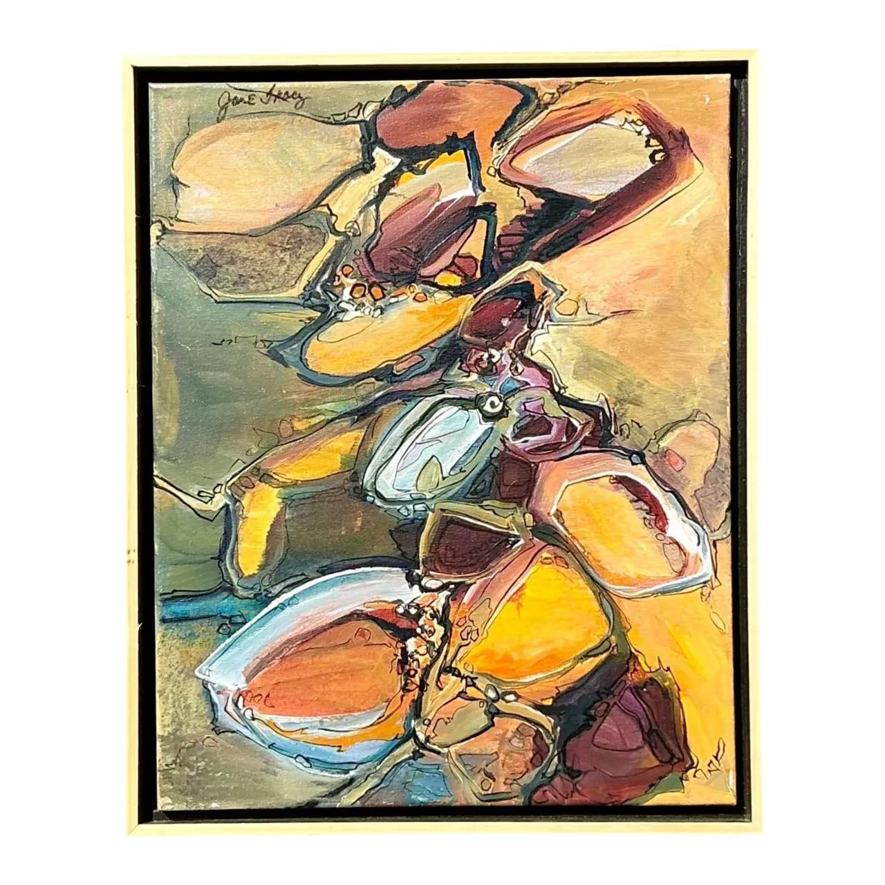 Vintage Boho Original Abstract Oil on Canvas - Canvas, 21W x 17.5H