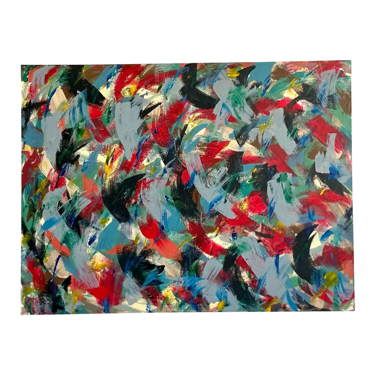 Vintage Boho Original Abstract Oil on Canvas - Wood, 40W x 30H