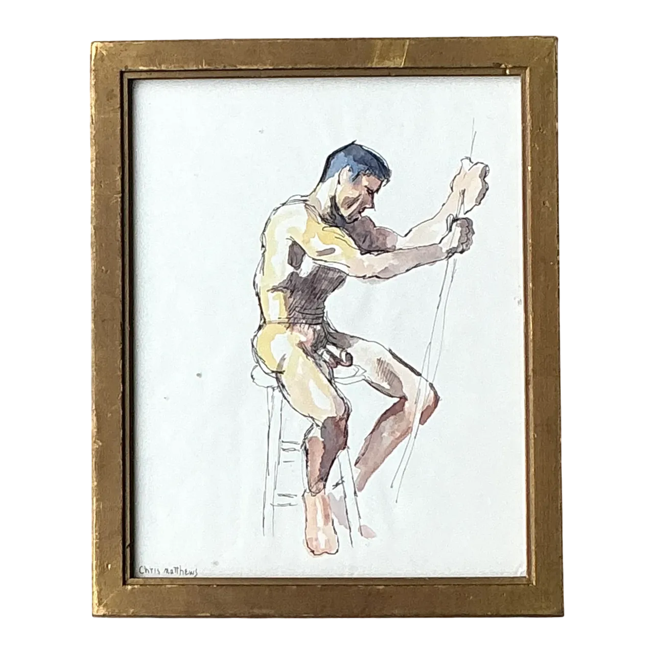 Vintage Boho Original Nude Sketch of Man