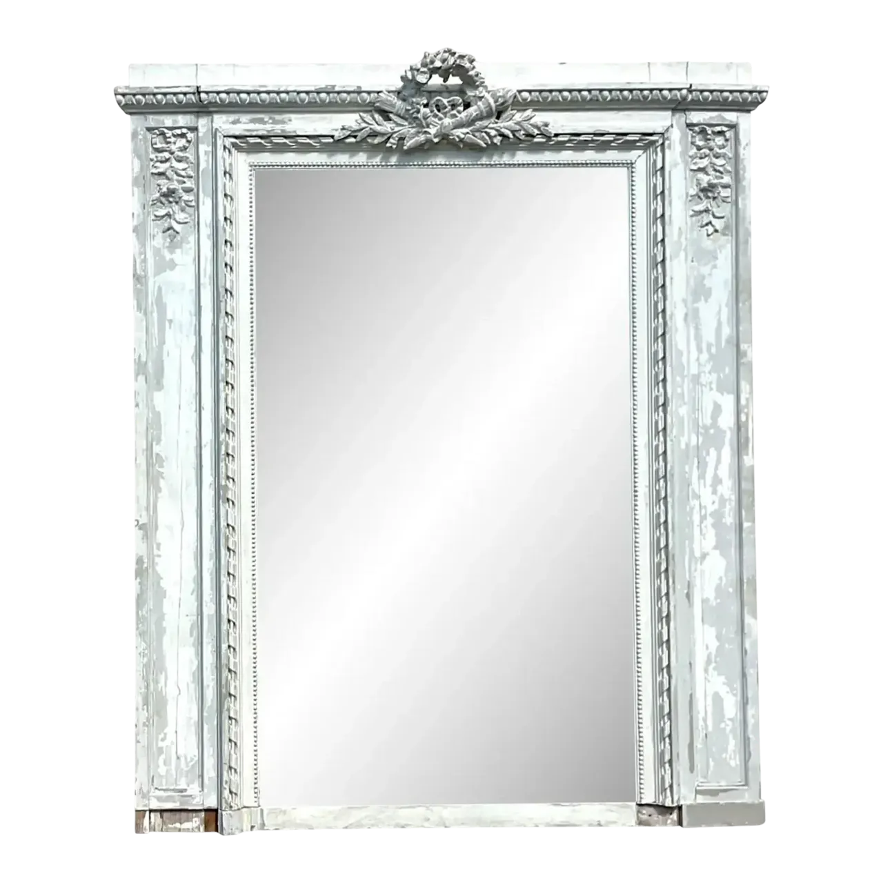 Vintage Boho Patinated Hand Carved Mirror