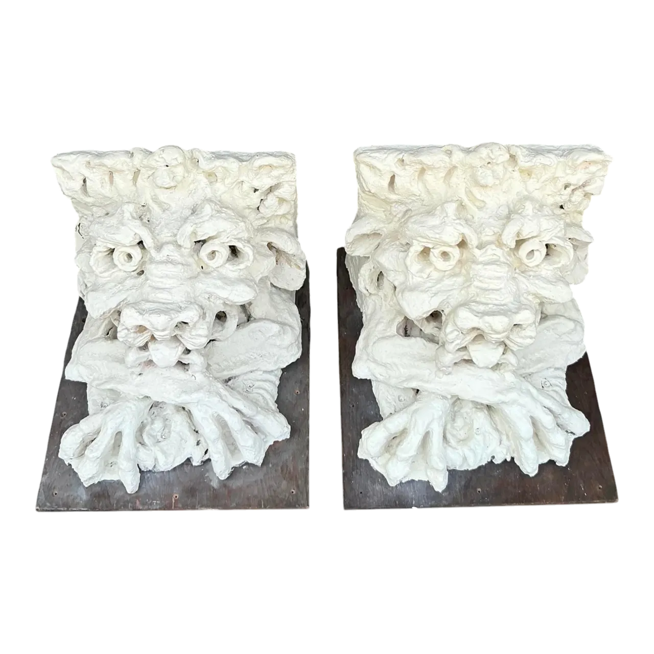 Vintage Boho Plaster Over Fiberglass Gargoyle Corbels - A Pair