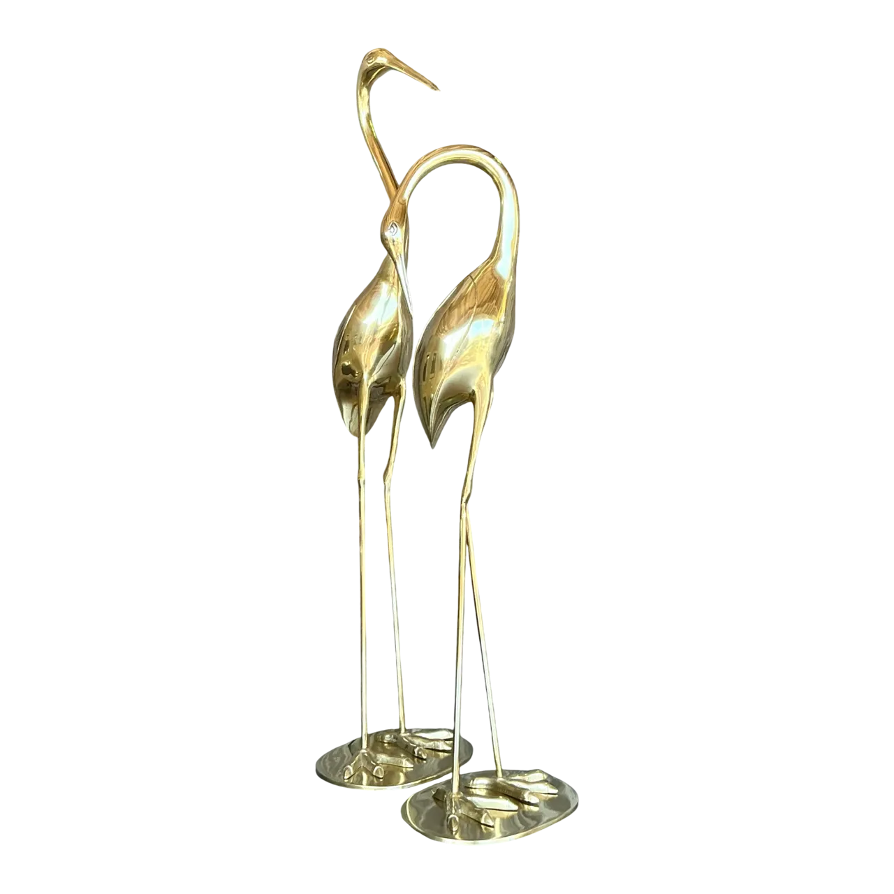 Vintage Boho Polished Brass Cranes- A Pair