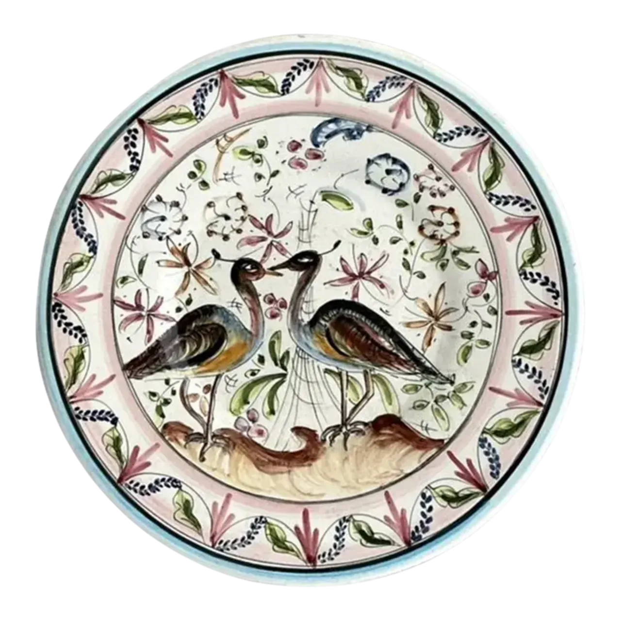 Vintage Boho Portuguese Hand Painted Plate With Quail