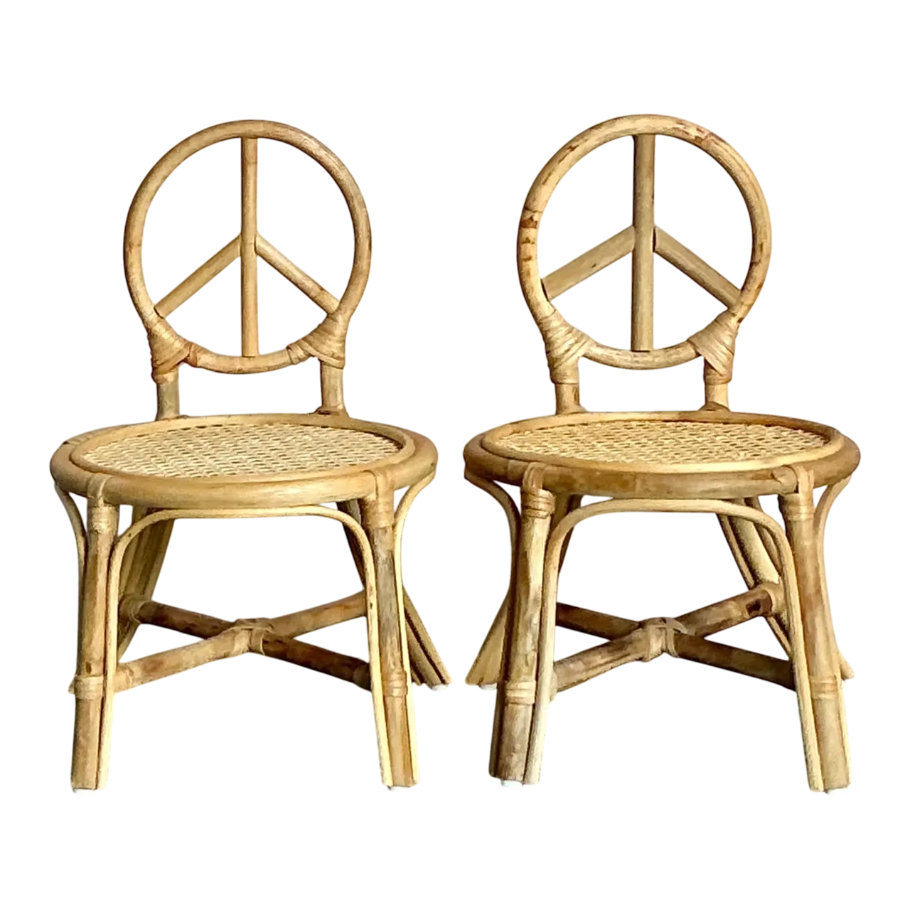 Vintage Boho Rattan Children’s Peace Chair - A Pair