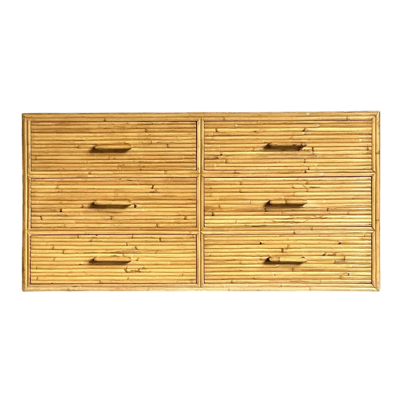 Vintage Boho Rattan Six Drawer Dresser