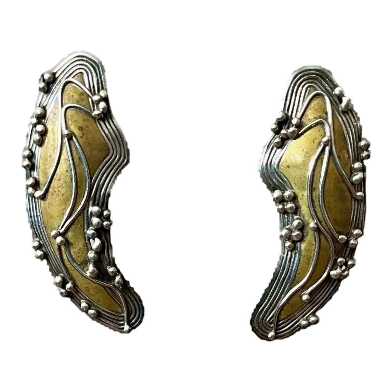 Vintage Boho Robin Schechtel Brass on Sterling Modernist Earrings