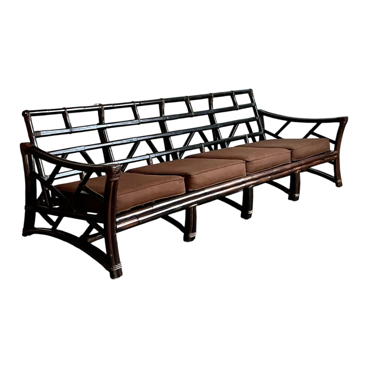 Vintage Boho Slope Arm Rattan Sofa After Ficks Reed