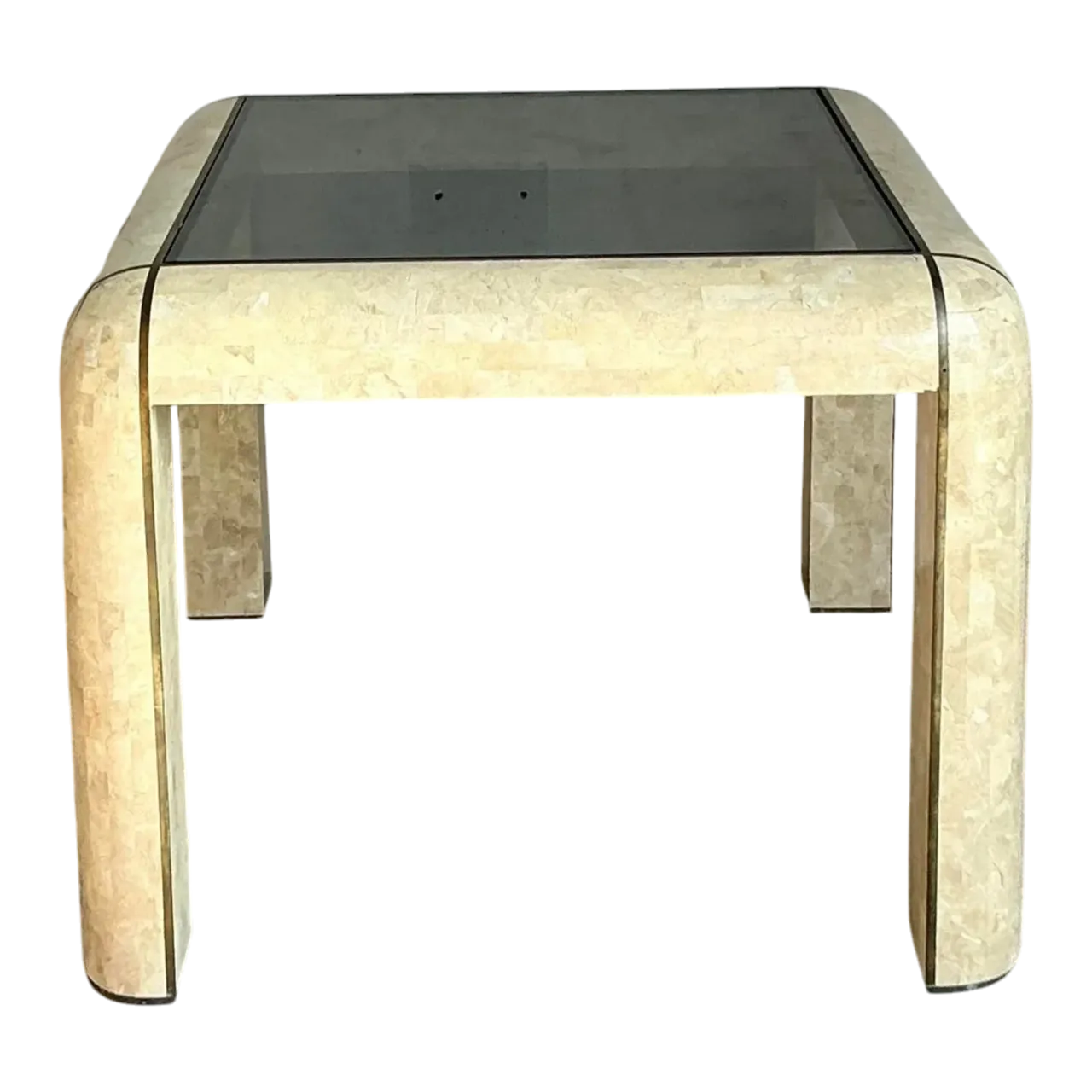 Vintage Boho Tessellated Stone and Brass Inlay Game Table