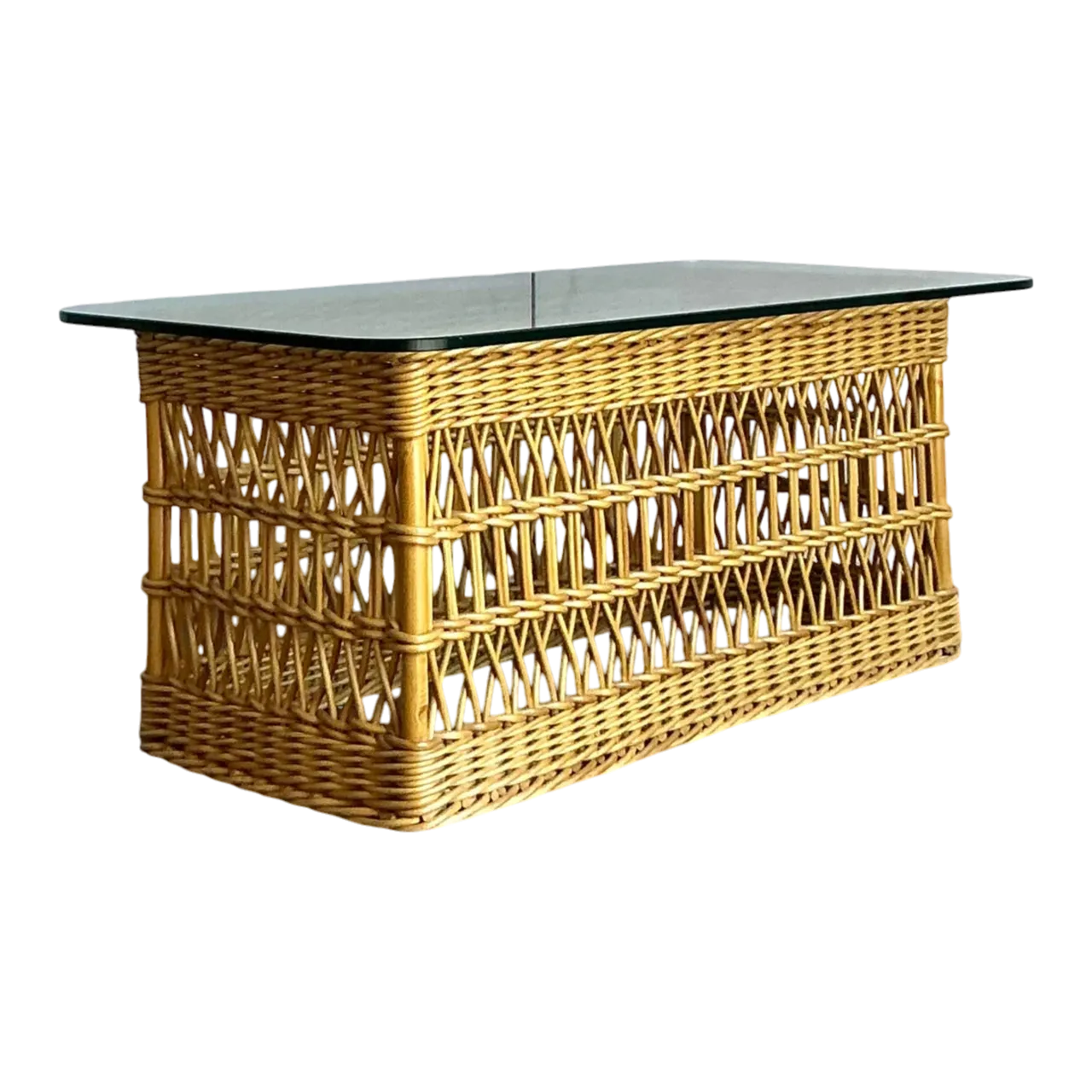Vintage Boho Trellis Rattan Coffee Table