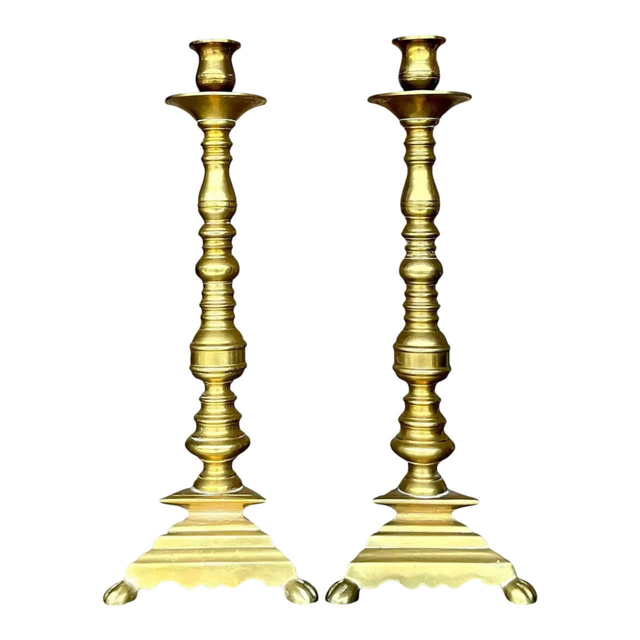 Vintage Boho Turned Brass Candlesticks - a Pair