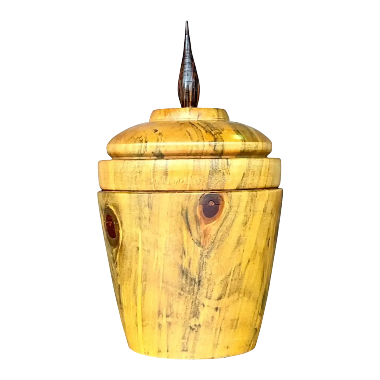 Vintage Boho Turned Wood Lidded Pot - Wood, 4W x 7.25H