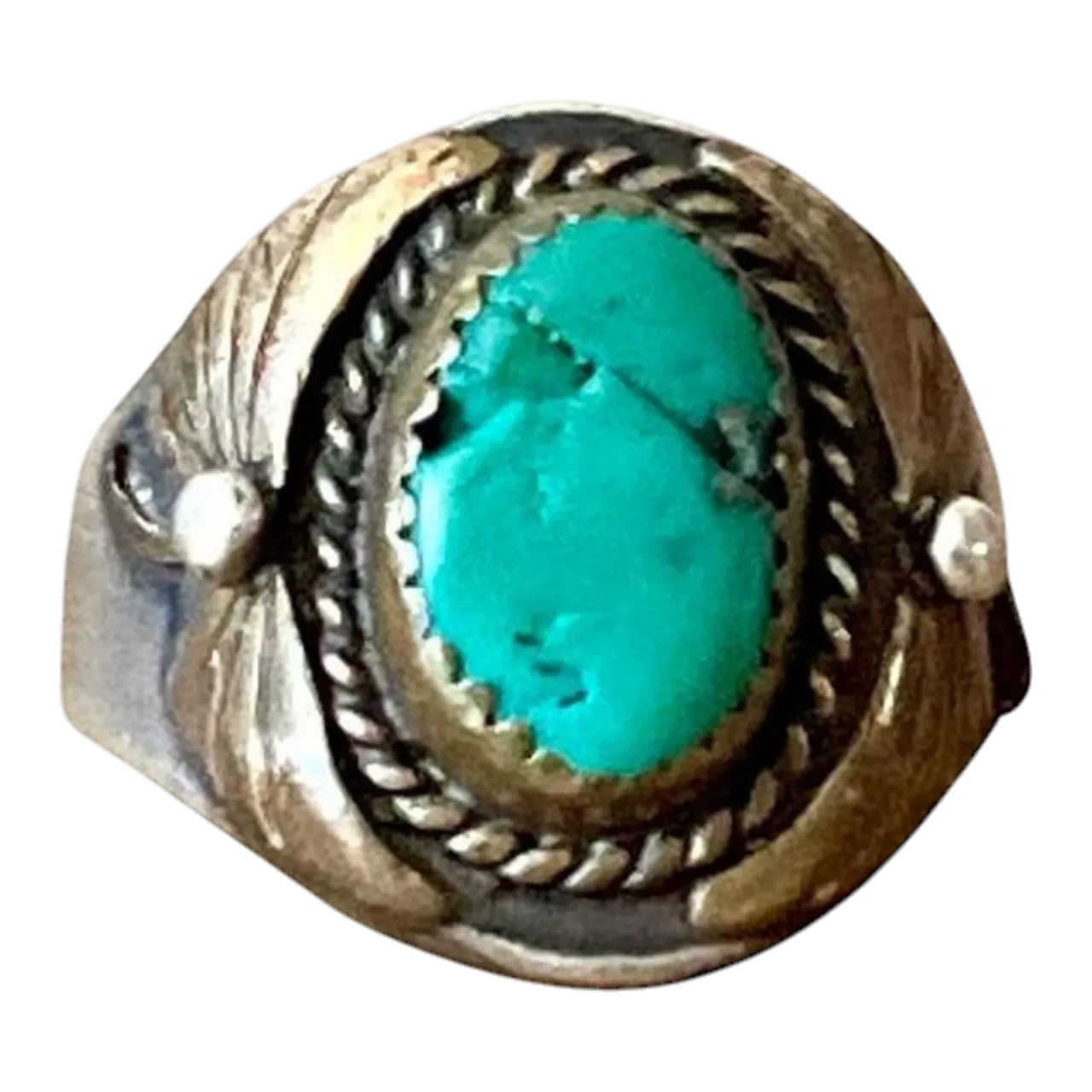 Vintage Boho Turquoise Native American Sterling Silver Ring 7.75