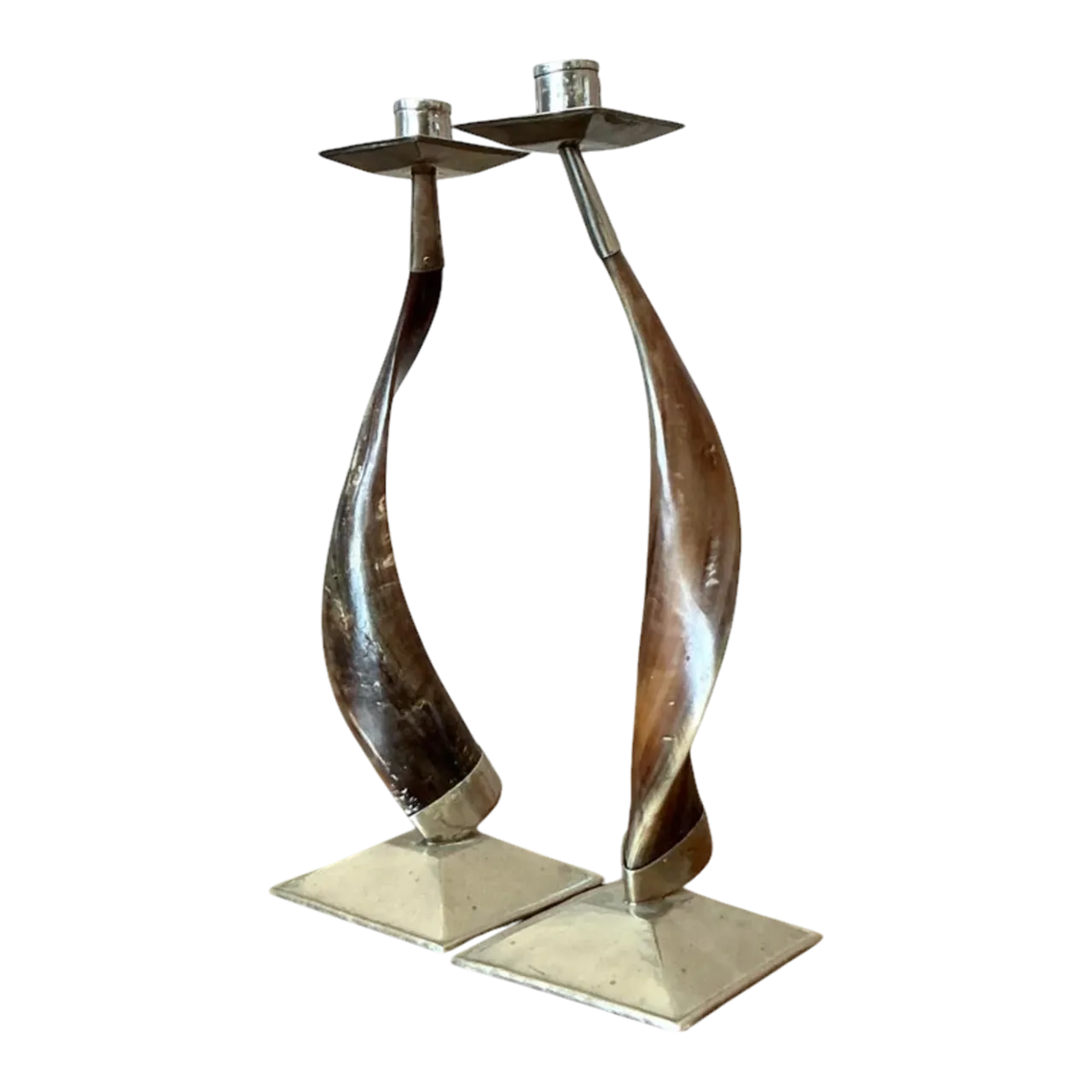 Vintage Boho Twisted Horn Candlesticks - A Pair