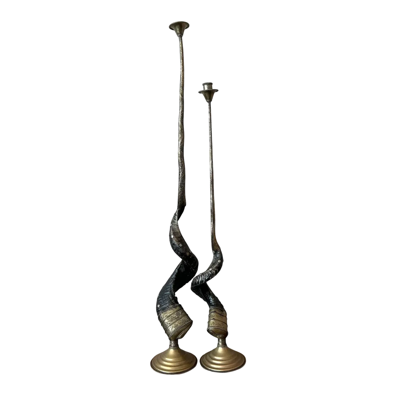 Vintage Boho Twisted Horn Candlesticks - Set of 2