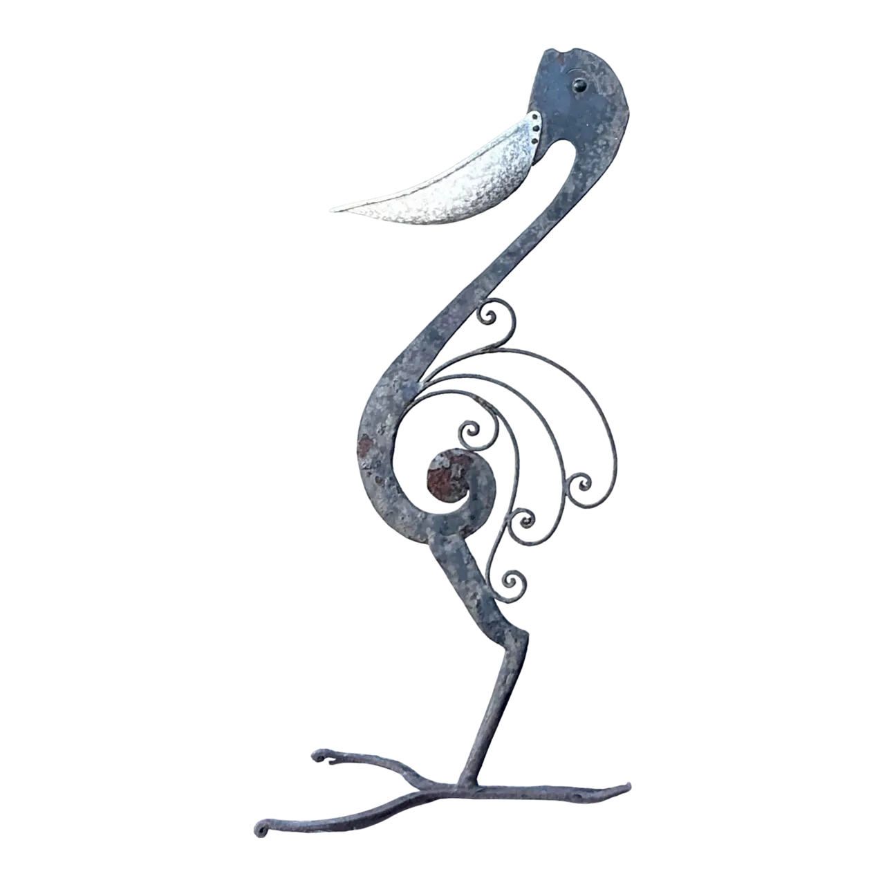 Vintage Boho Wrought Iron Pelican Sculpture