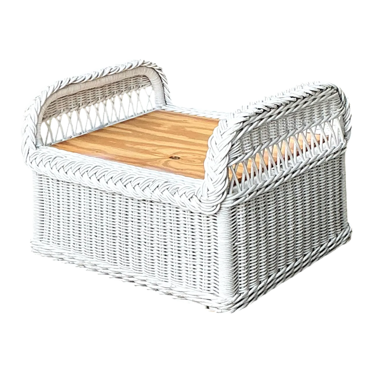 Vintage Braided White Rattan Ottoman