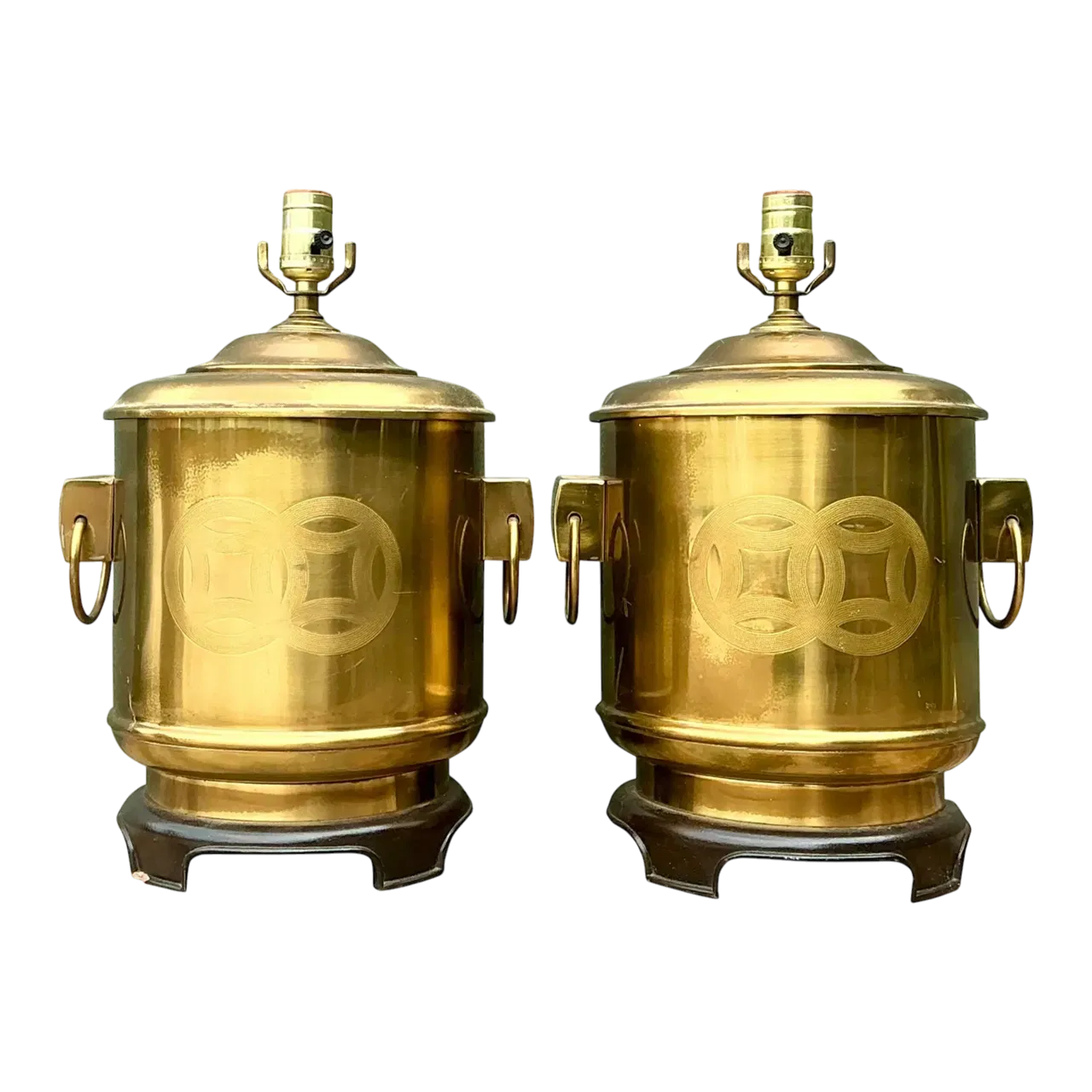 Vintage Brass Medallion Ring Lamps - A Pair