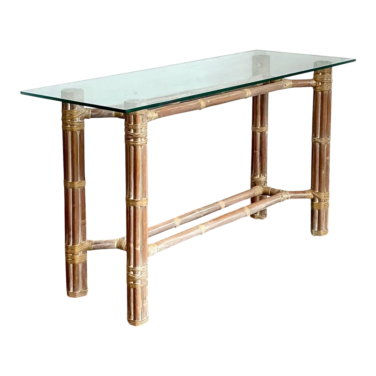Vintage Bundled Rattan Console Table After McGuire