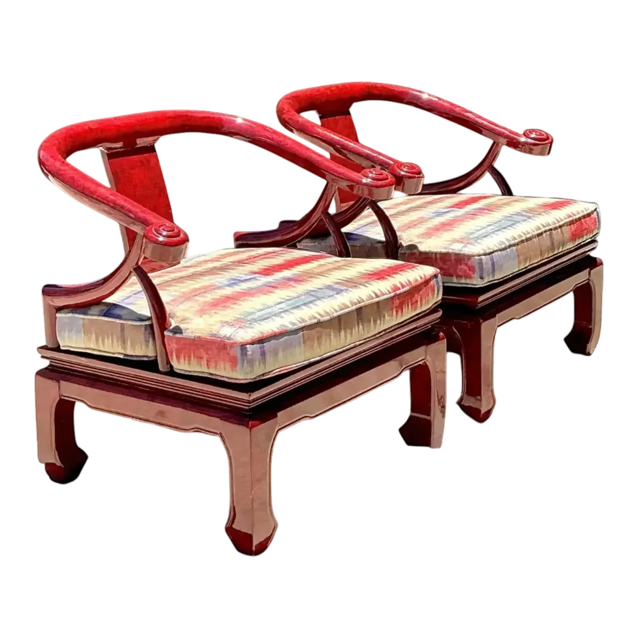 Vintage Candy Apple Lacquer Horseshoe Chairs After James Mont - A Pair