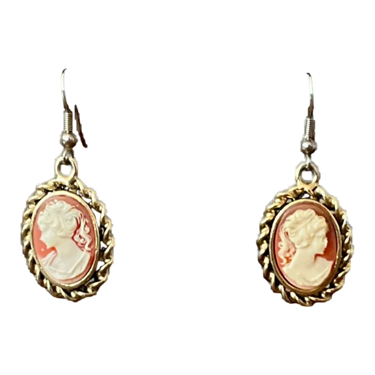 Vintage Carved Cameo Drop Earrings