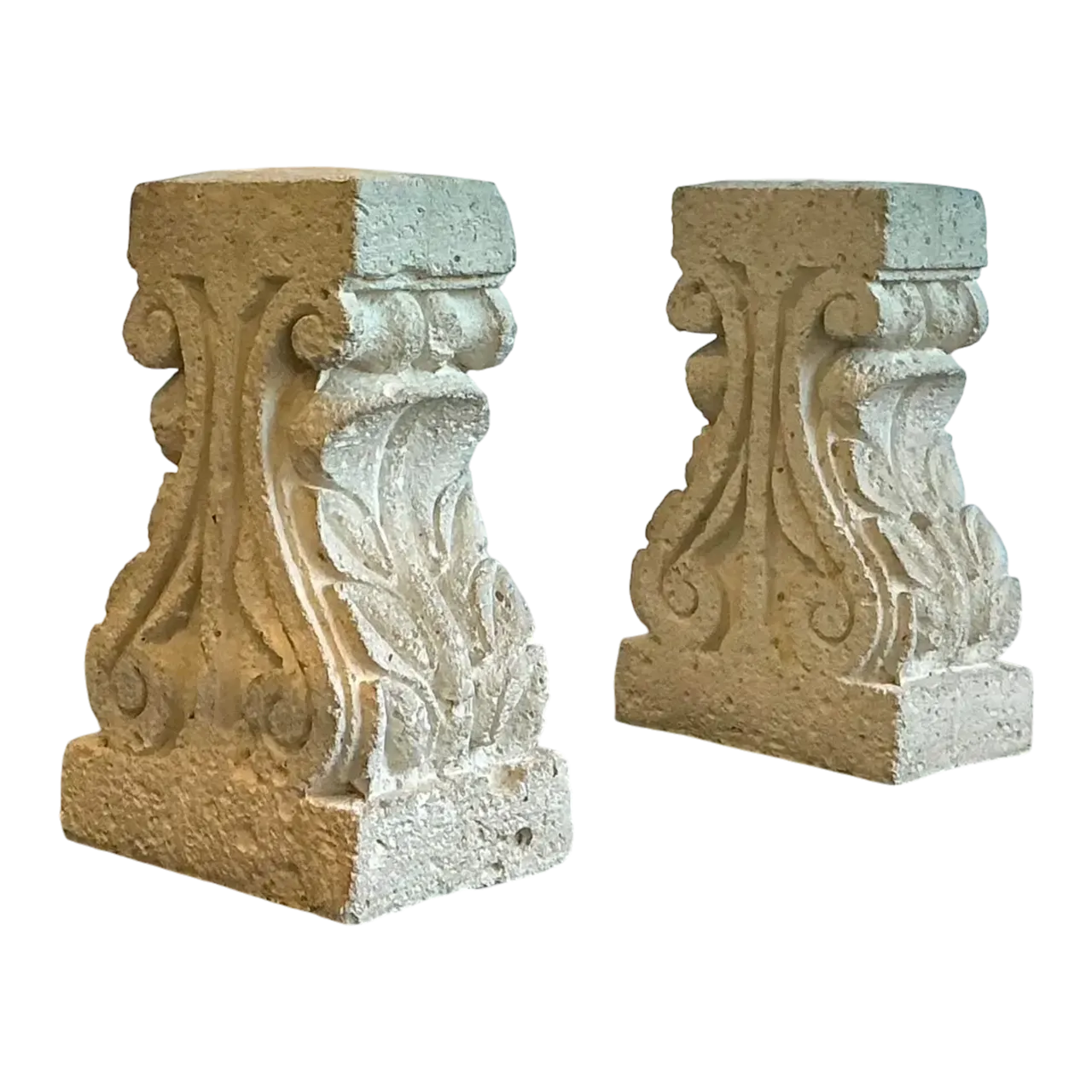Vintage Carved Coquina Stone Pedestal Dining Table