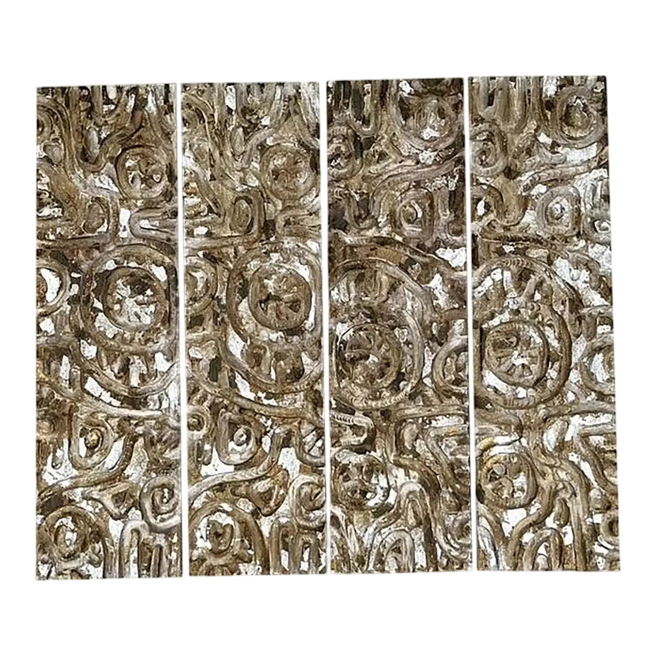 Vintage Carved Wood Panel Wall Sculpture - Set of 4