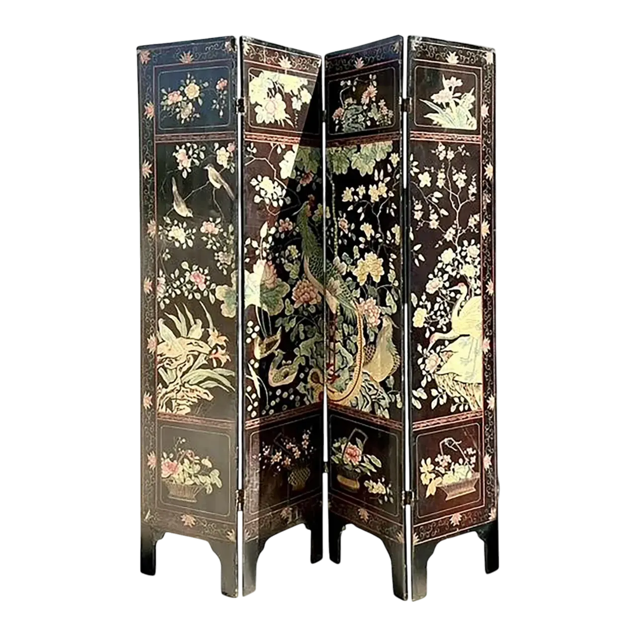 Vintage Chinoiserie Four Panel Folding Screen