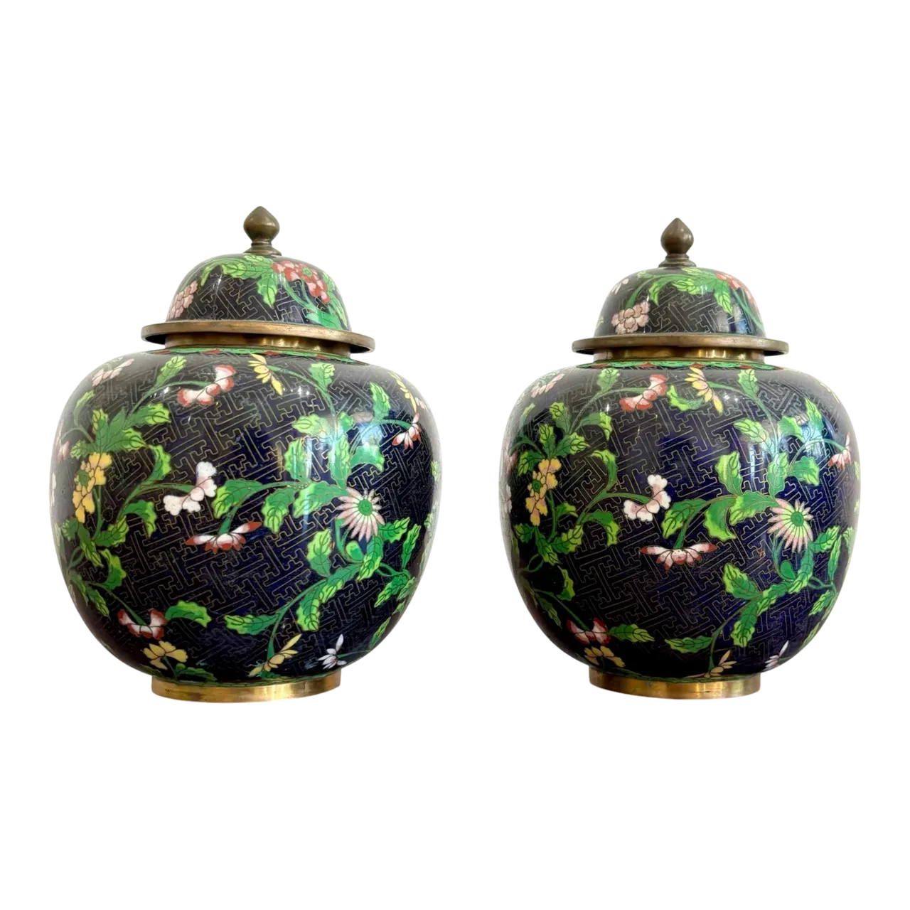 Vintage Cloisonné Ginger Jars - Set of 2