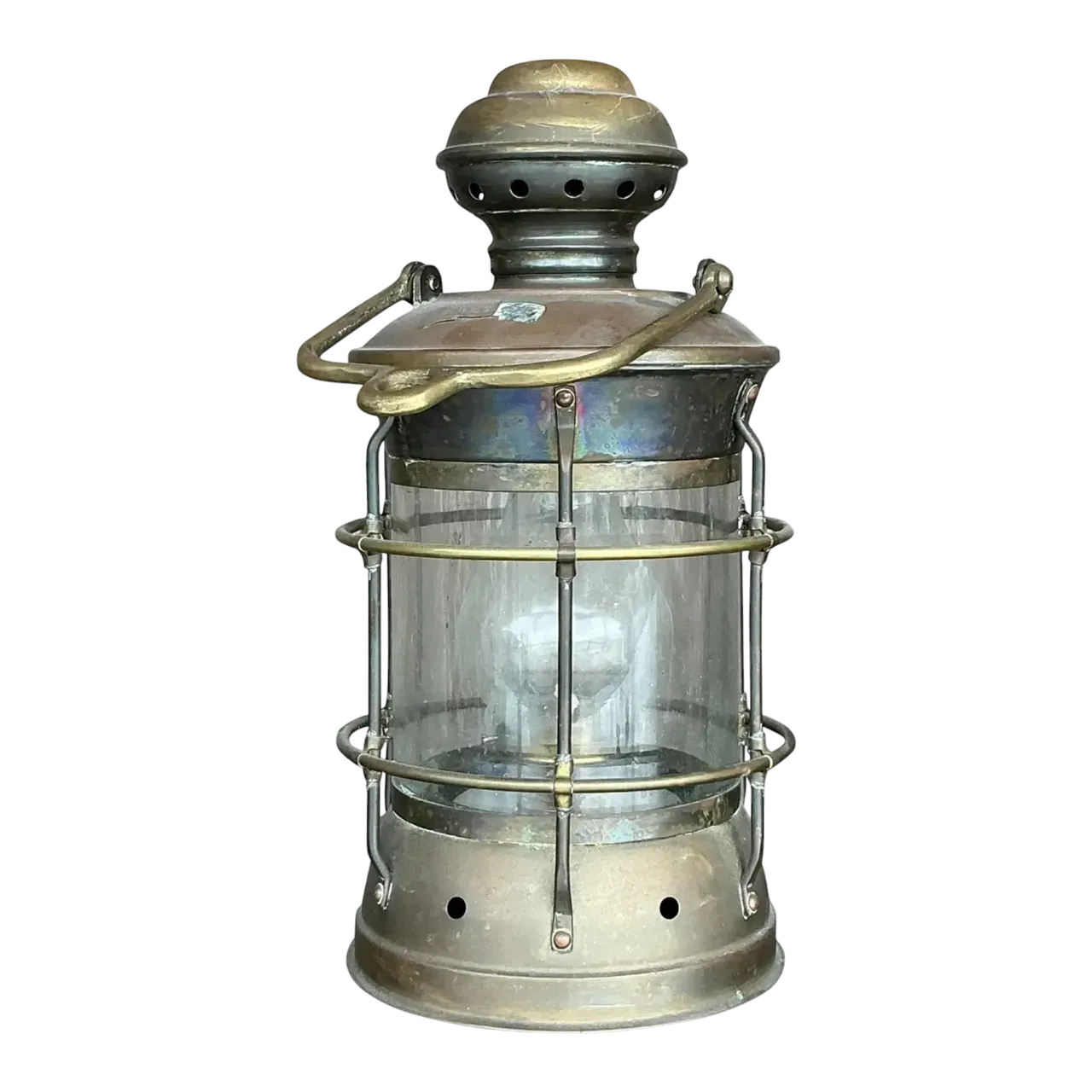 Vintage Coastal Anchor Brass Oil Lantern