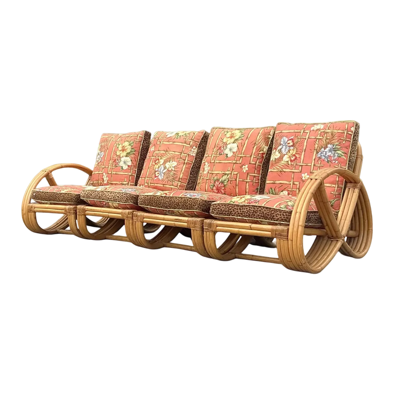 Vintage Coastal Bent Rattan Sofa After Frankl