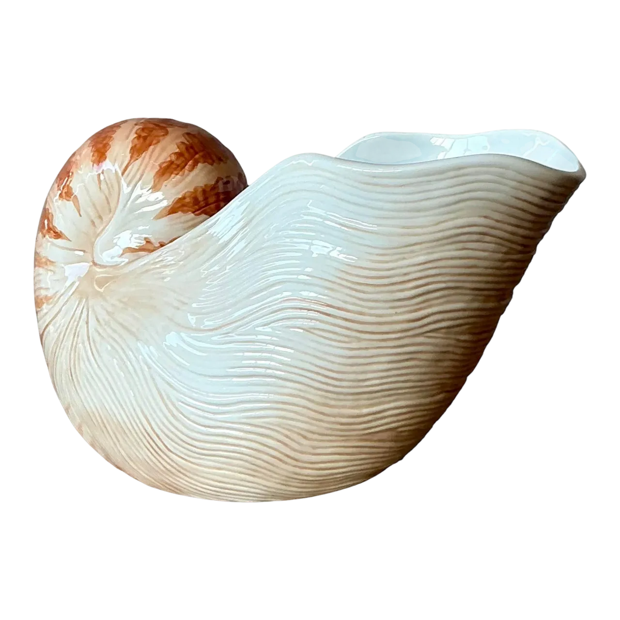Vintage Coastal Fitz and Floyd Nautilus Shell Ceramic Cache Pot
