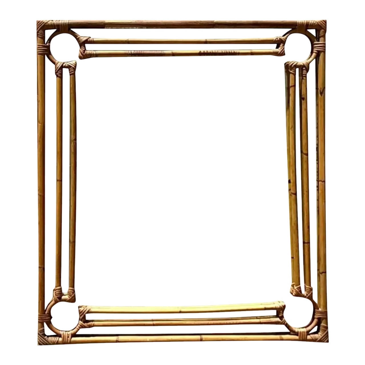 Vintage Coastal Four Corners Rattan Mirror