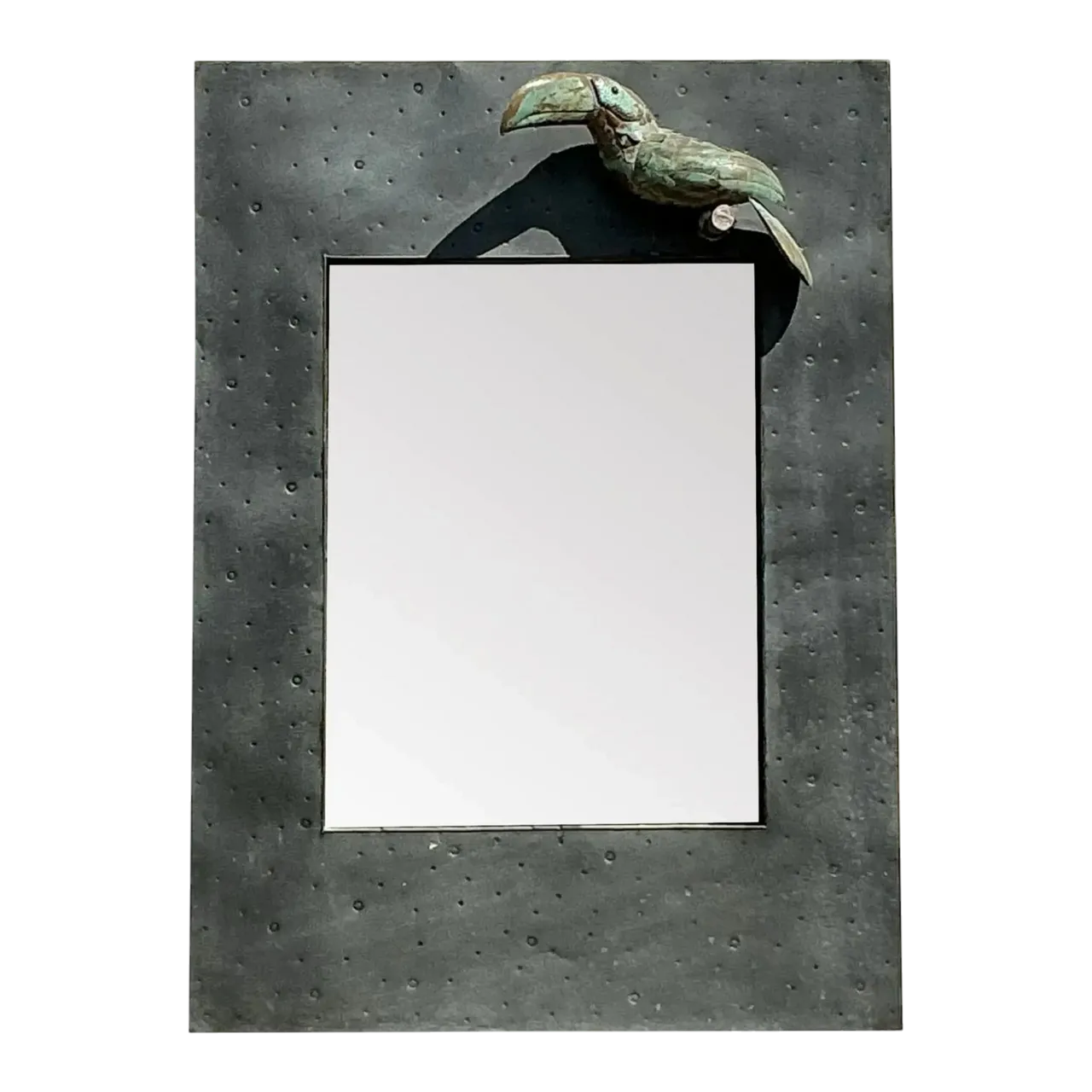 Vintage Coastal Hammered Metal Toucan Mirror