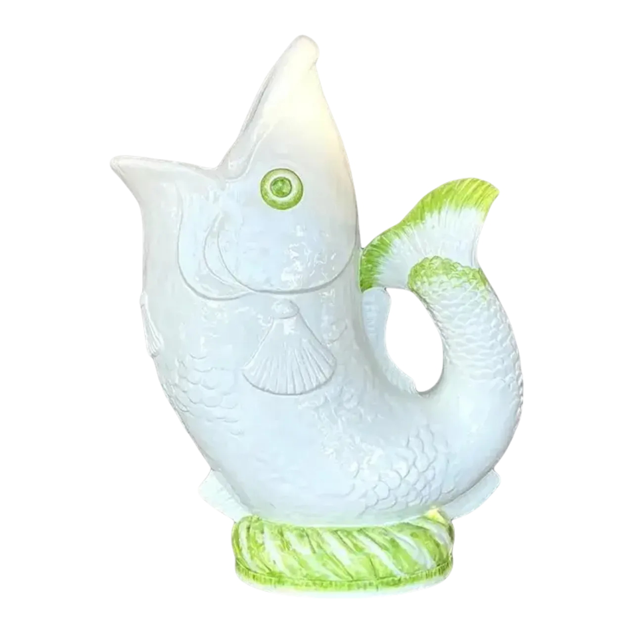 Vintage Coastal Italian Glazed Ceramic Fish Floor Vase