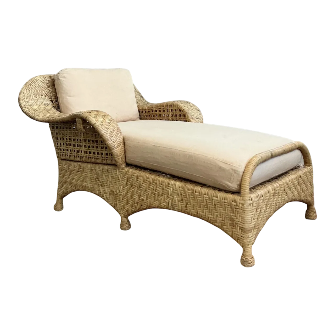 Vintage Coastal McGuire Woven Rattan Chaise Lounge