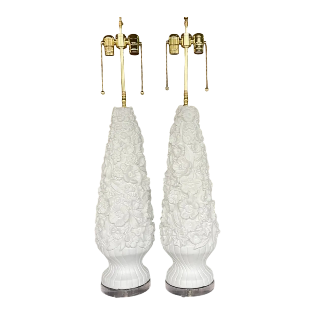 Vintage Coastal Monumental Plaster Floral Table Lamps - a Pair