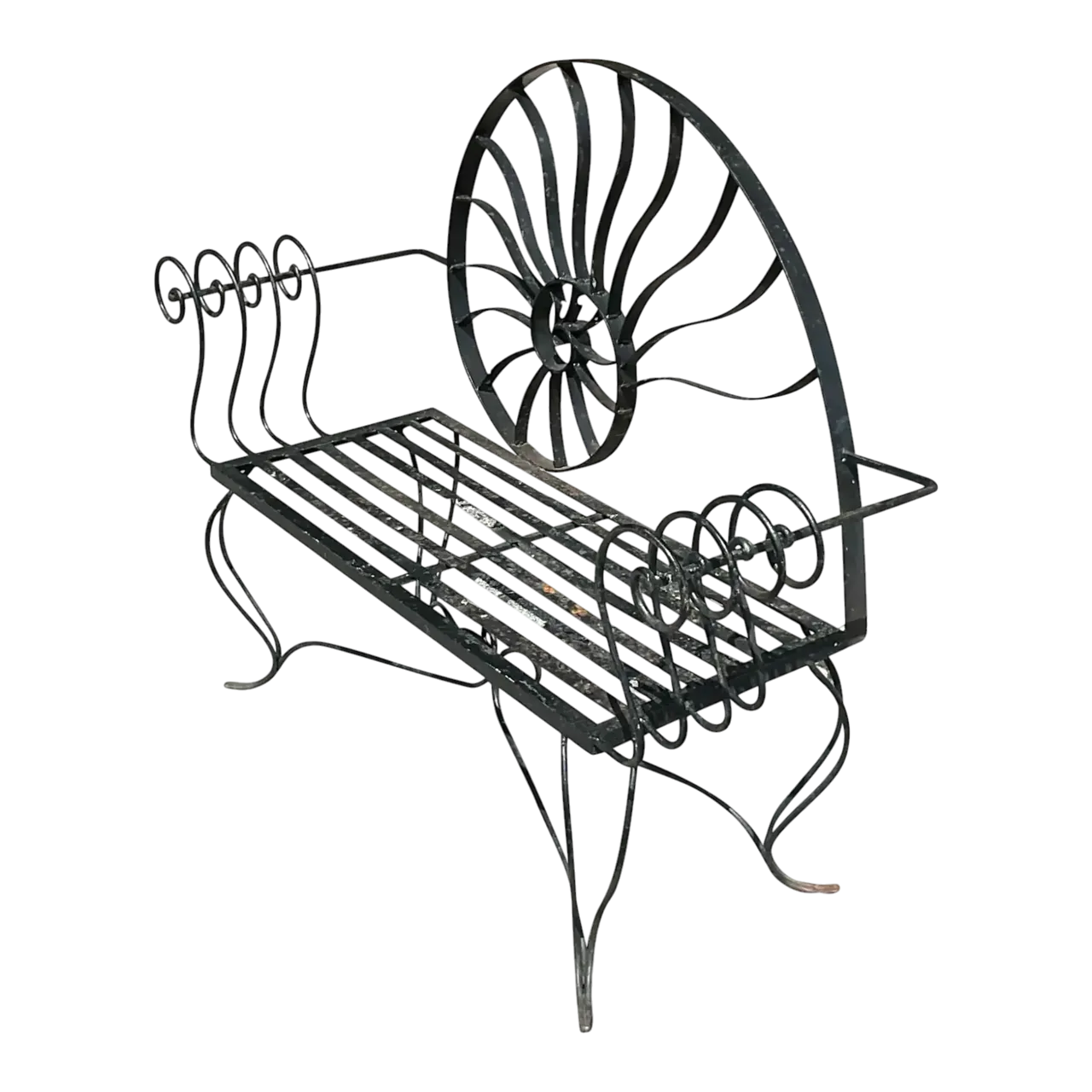 Vintage Coastal Nautilus Shell Wrought Iron Loveseat