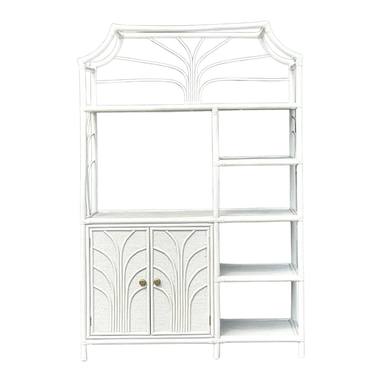 Vintage Coastal Notched Rattan Etagere