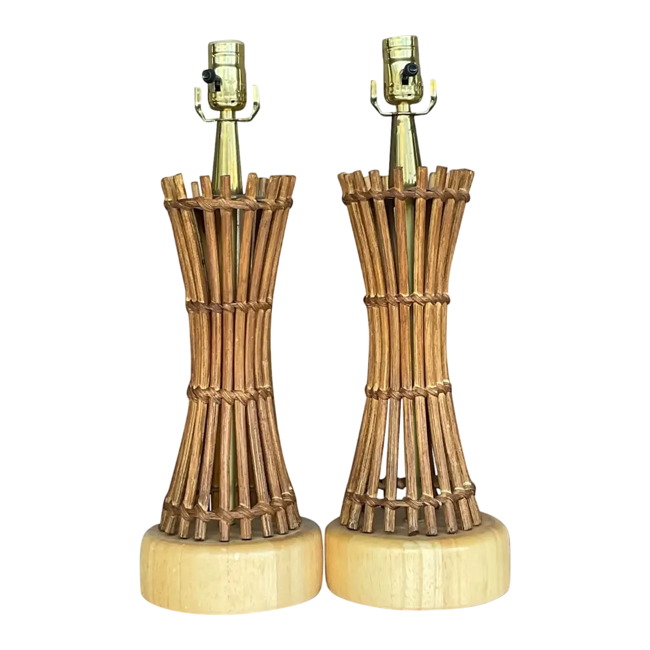 Vintage Coastal Pencil Reed Table Lamps - a Pair