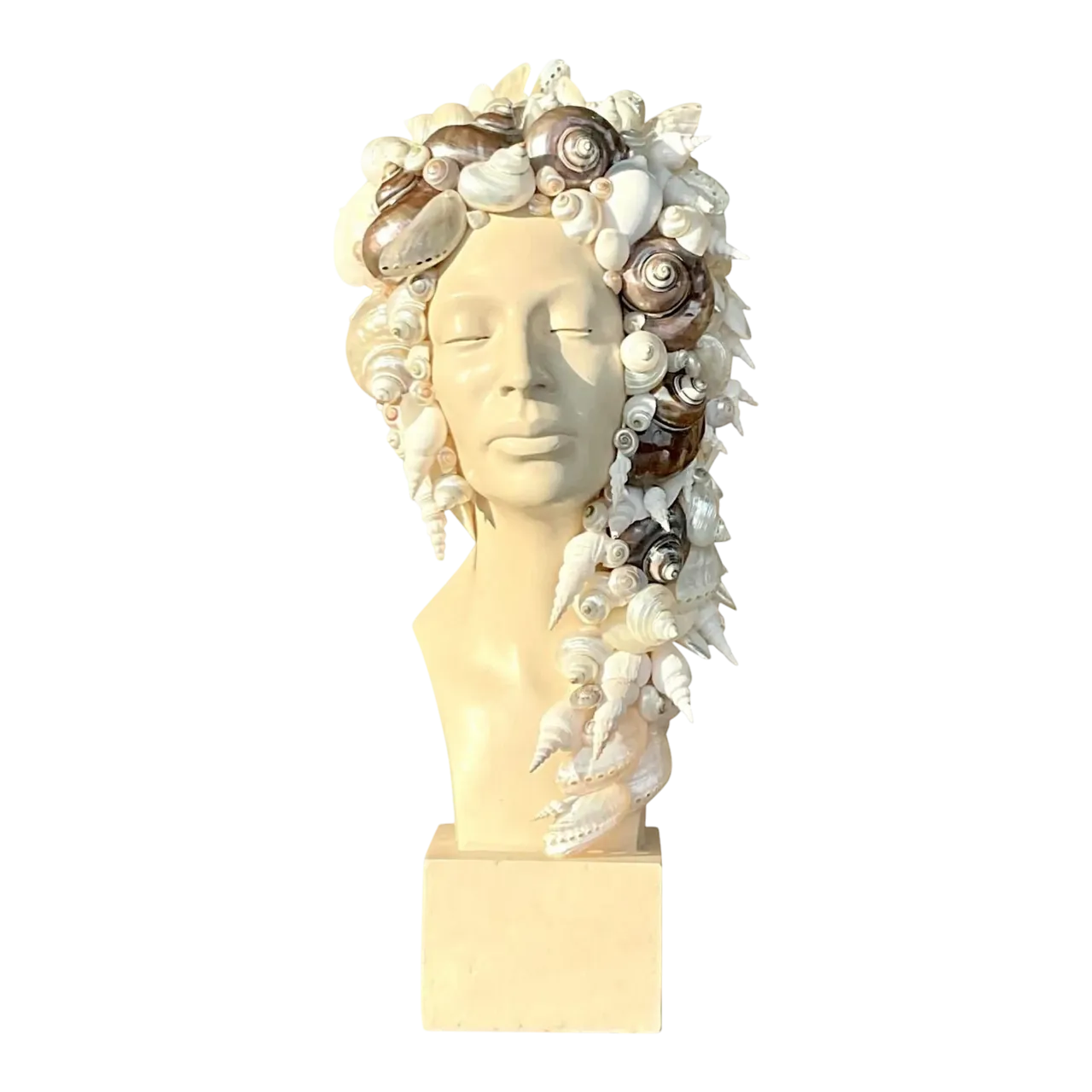 Vintage Coastal Plaster Shell Bust of Woman