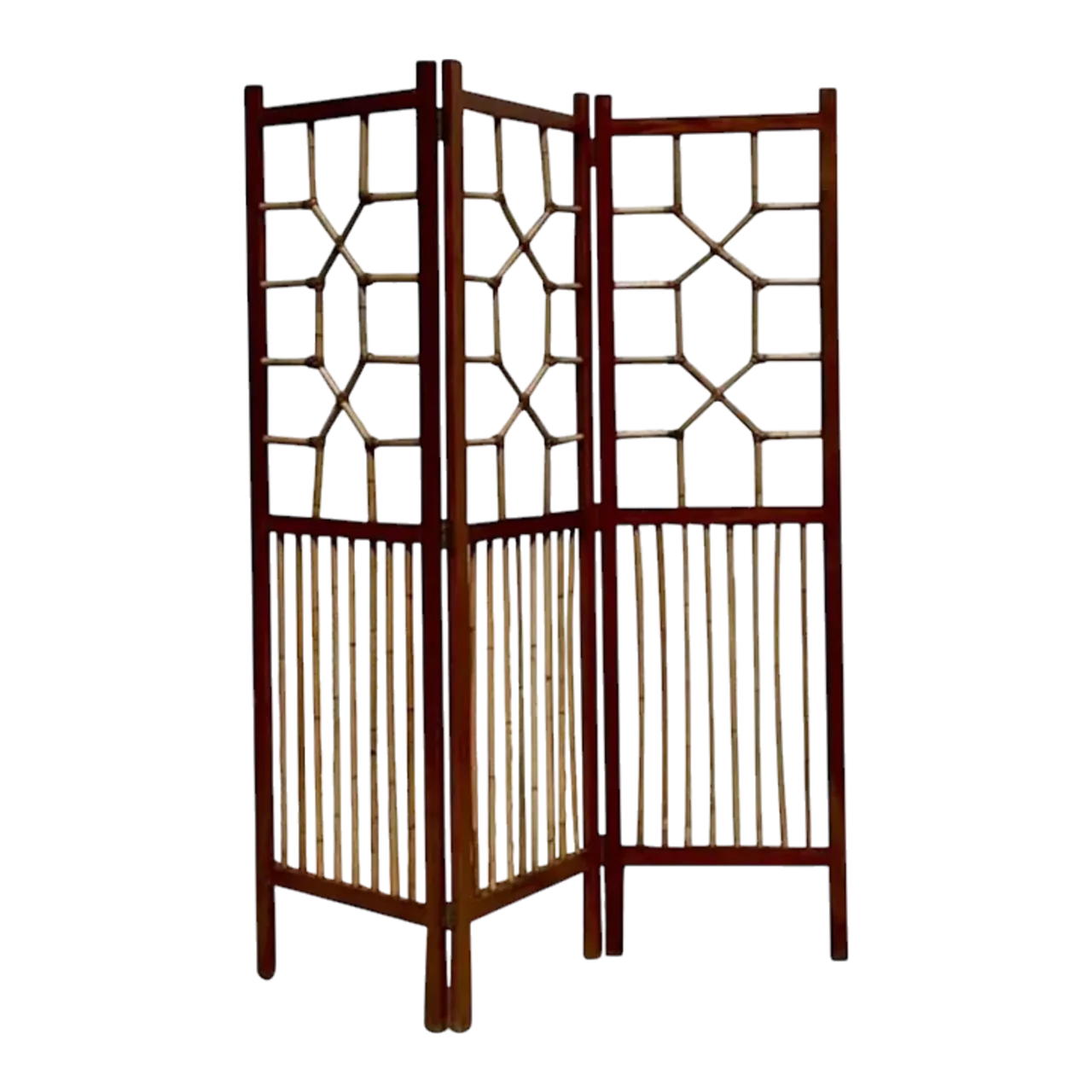 Vintage Coastal Rattan Folding Screen