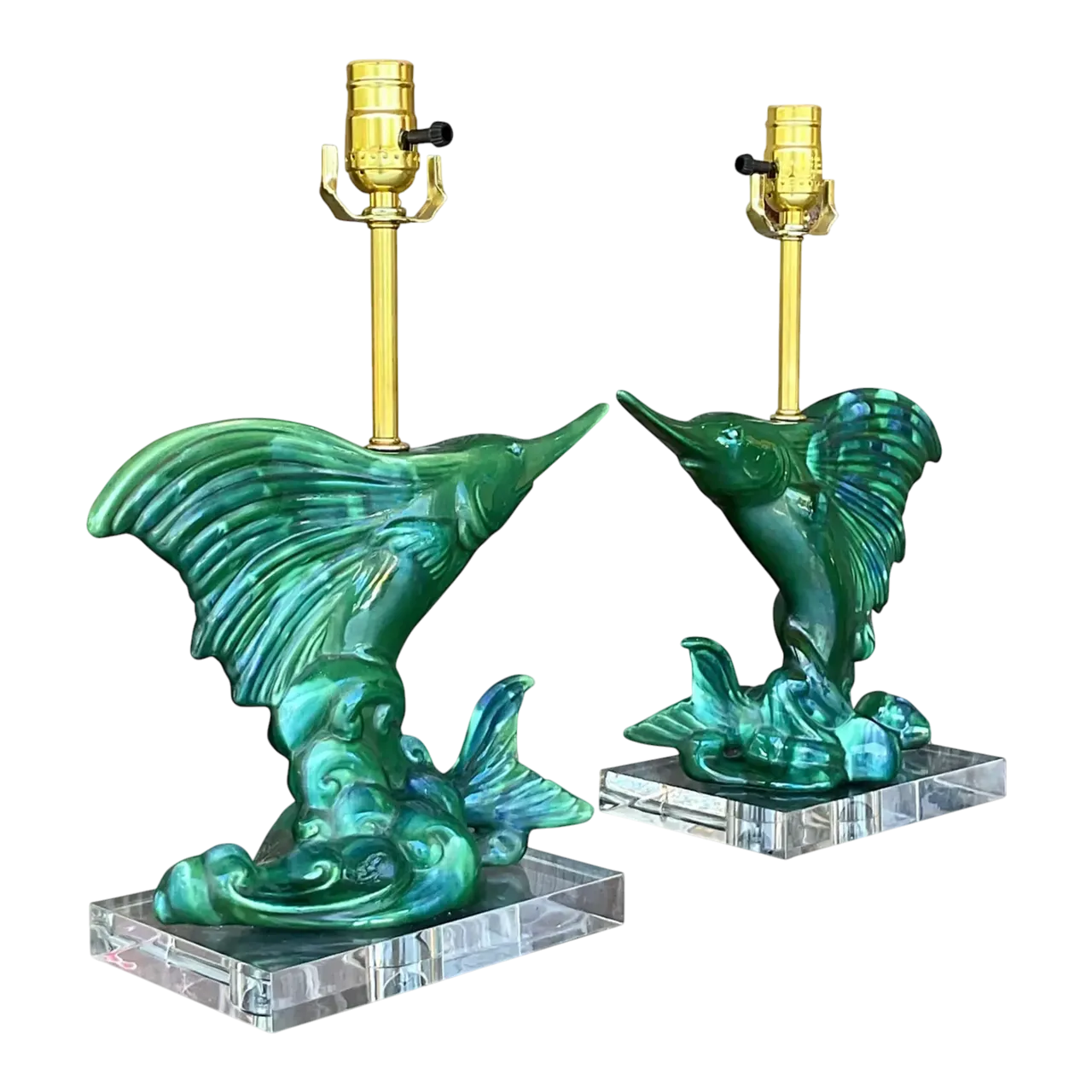 Vintage Coastal Royal Haeger Sailfish Lamps - a Pair