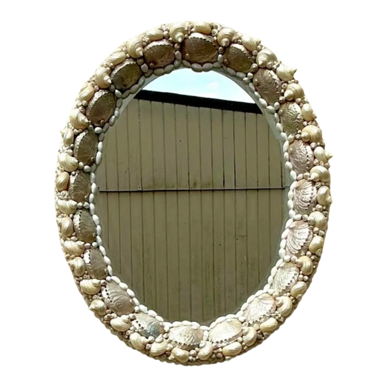 Vintage Coastal Shell Encrusted Oval Mirror