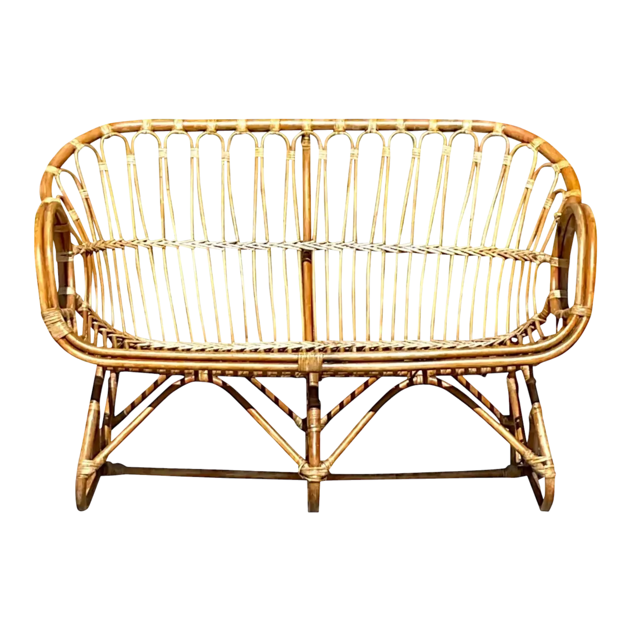 Vintage Coastal Stick Rattan Loop Loveseat